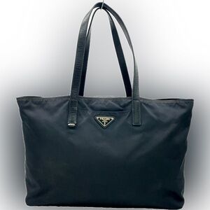 Prada Logo Tessuto Black Nylon and Leather Tote